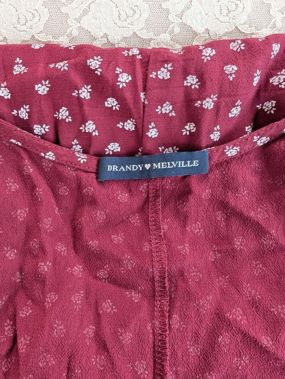 Brandy Melville burgundy red wrap dress floral OS cottagecore coquette 90s - Picture 5 of 6